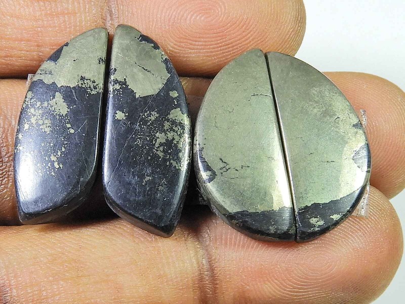 Natural Appach Gold Pyrite 2 Matching Pair Fancy Cabochon Gemstone 23-26MM gallery
