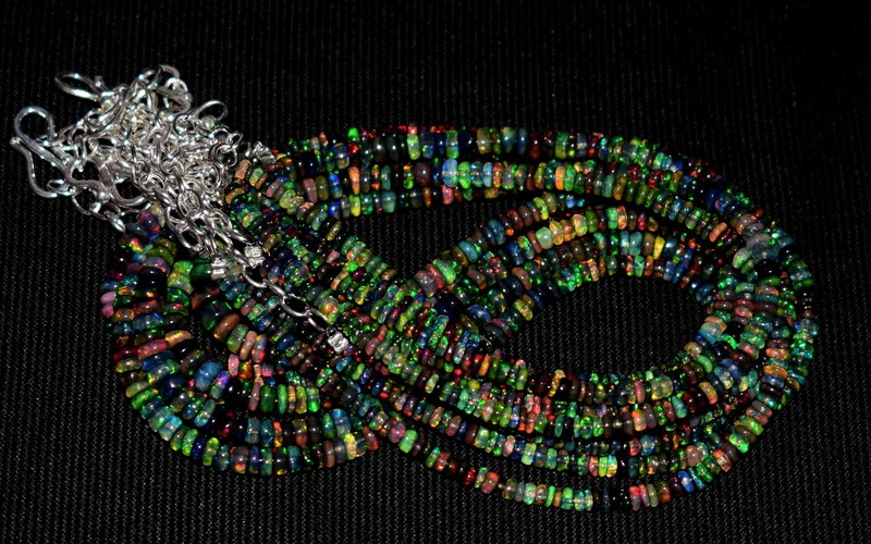 16″Natural Ethiopian Black Opal Wello Fire Opal Gemstone Bead 1 Necklace NEW