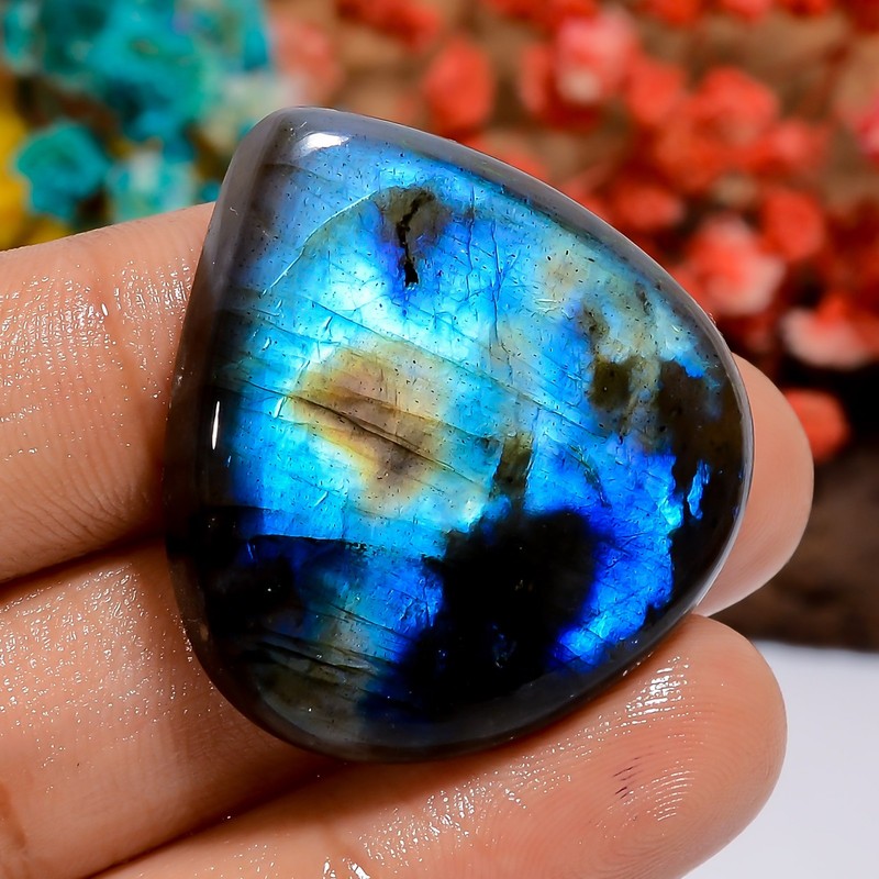 61 Ct Natural Heart Labradorite Cabochon Loose Gemstone Pendant Making 33X30X7mm