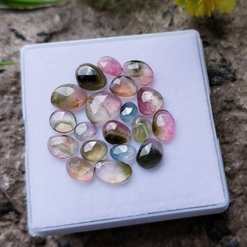 10 Carat Natural Watermelon Bi Color Tourmaline Faceted Rose Cut 19 Piece Lot