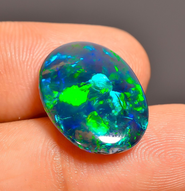 6.34 Ct Natural Black Ethiopian Opal Oval Shape Cabochon Loose Gemstone 18X13X4 gallery