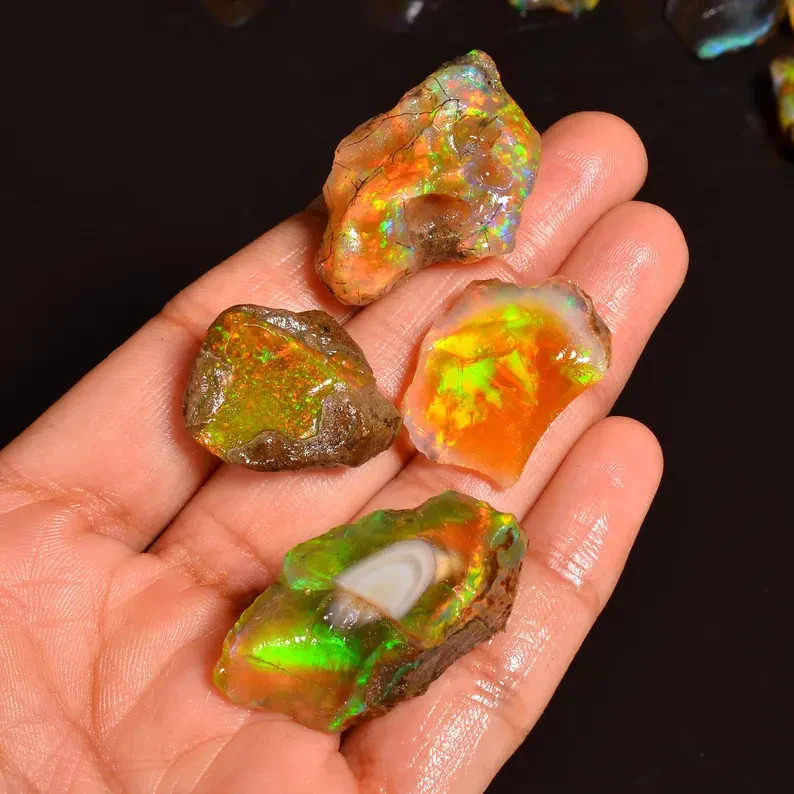 50 Cts Lot Oil Natural Ethiopian Opal Rough Welo Opal Multi Fire Raw Gemstone gallery