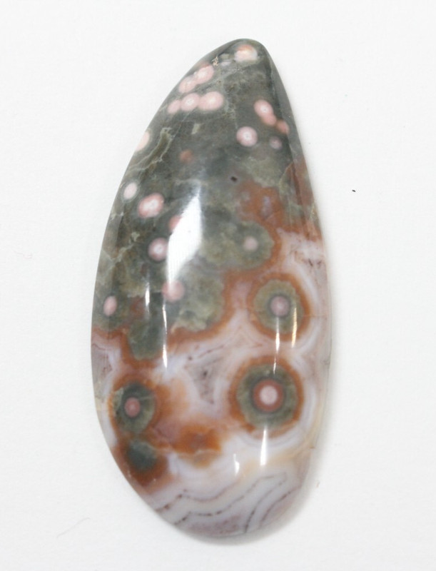 Ocean Jasper Freeform Cab Cabochon 43 x 20 x 6mm Green / White / Pink. 8gm