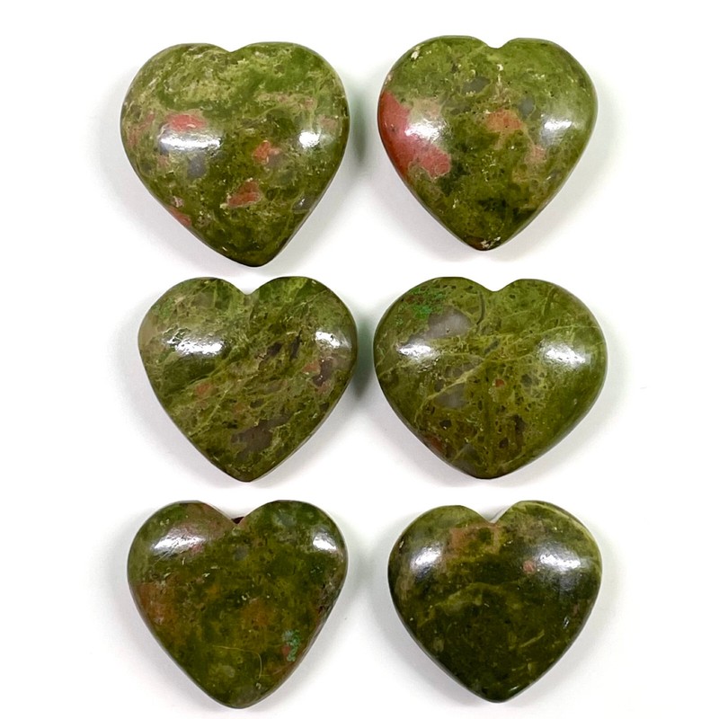 6 Pcs Natural Unakite Jasper 25-29mm Heart Shape Loose Cabochon Gemstones Lot gallery