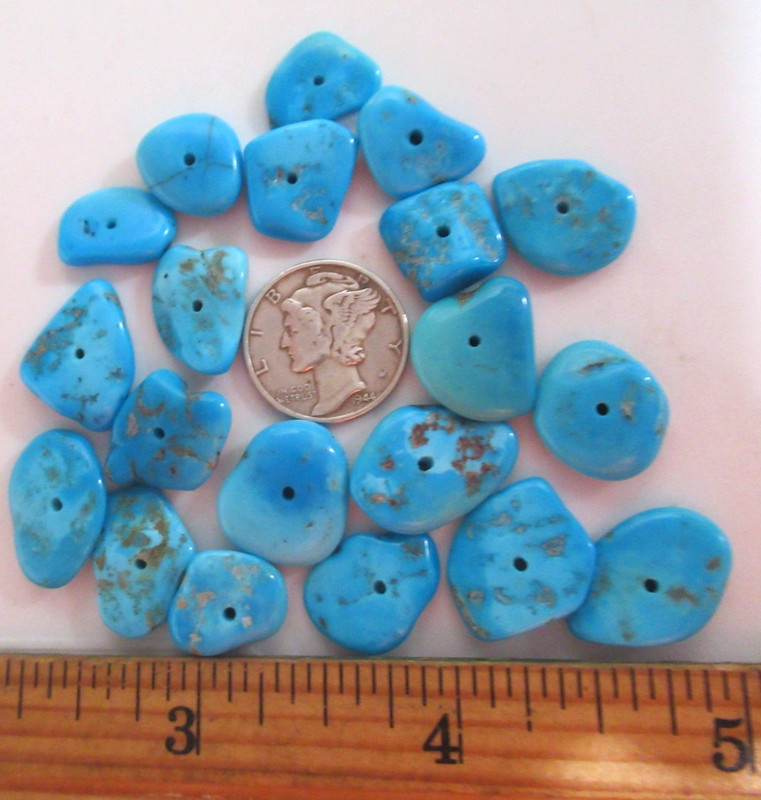 SLEEPING BEAUTY TURQUOISE 100tcw DRILLED FLAT NUGGETS 10X10mm TO 16X12mm #824 gallery