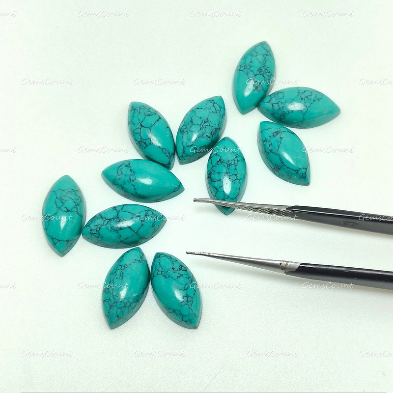 Natural Blue Howlite Turquoise Marquise Cabochon Smooth Gemstone 3x6mm-15x30mm gallery
