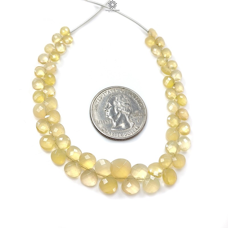 28.60cts Natural Yellow Opal Gemstone Trillion Both Side Faceted Beads 5mm - 9mm gallery