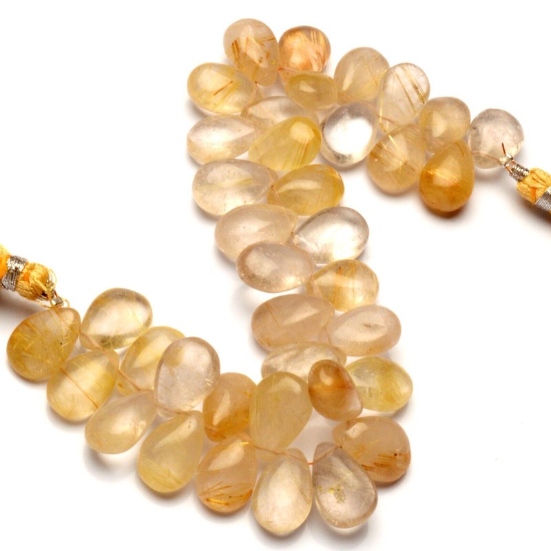 Golden Rutile Quartz Gem 14x10 mm Approx. Size Smooth Pear Shape Beads 7" Strand gallery