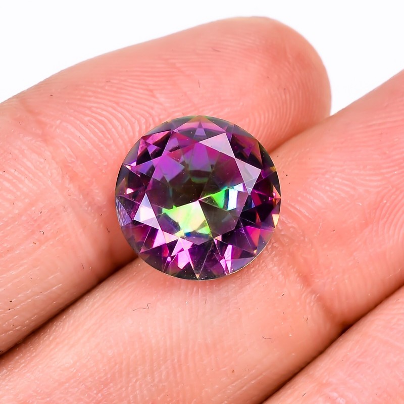 4.55 Cts Rainbow Mystic Topaz Round Cut 12X06 mm Treated Cabochon Loose Gemstone