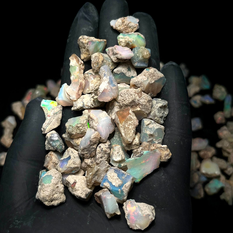 50 Carat Natural Ethiopian Opal Welo Multi Fire Opal Rough Specimen Gemstone Lot