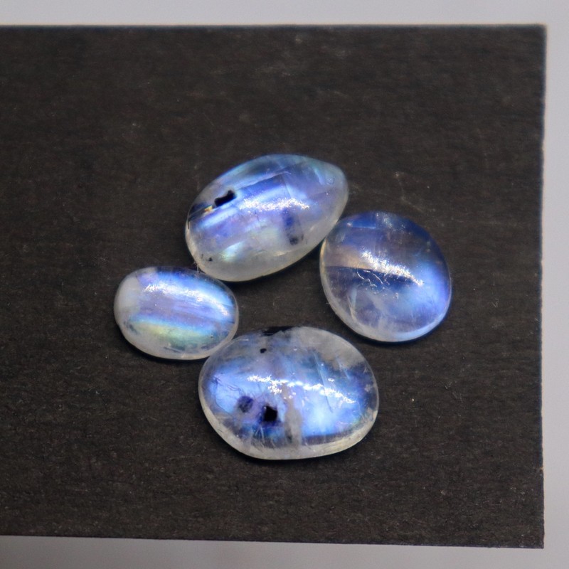 4 Pcs Rainbow Moonstone Cabochon 8 mm to 11 mm Oval, Pear Shape Loose Gemstone gallery