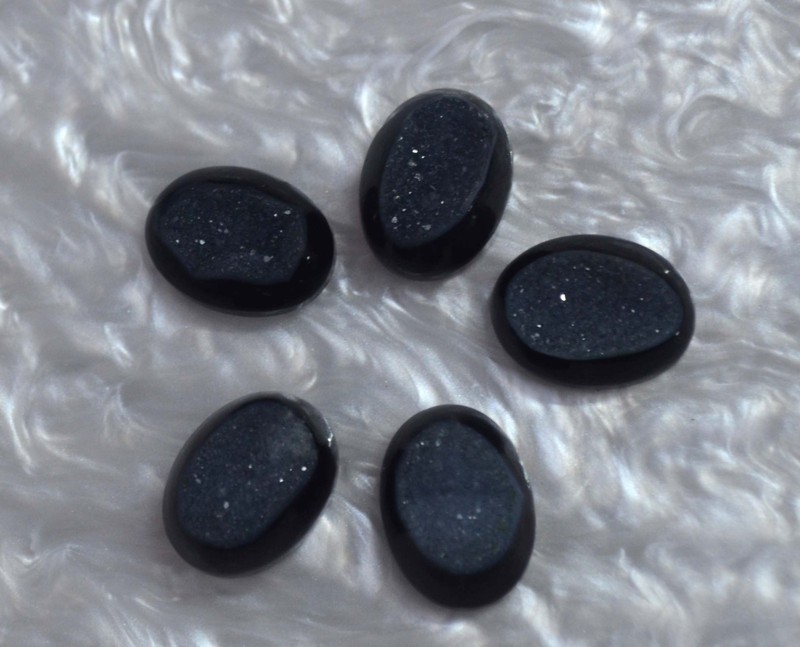 79 Cts. 100% Natural Black Crystal Druzy Agate Lot of Cabochon Gemstone-S3
