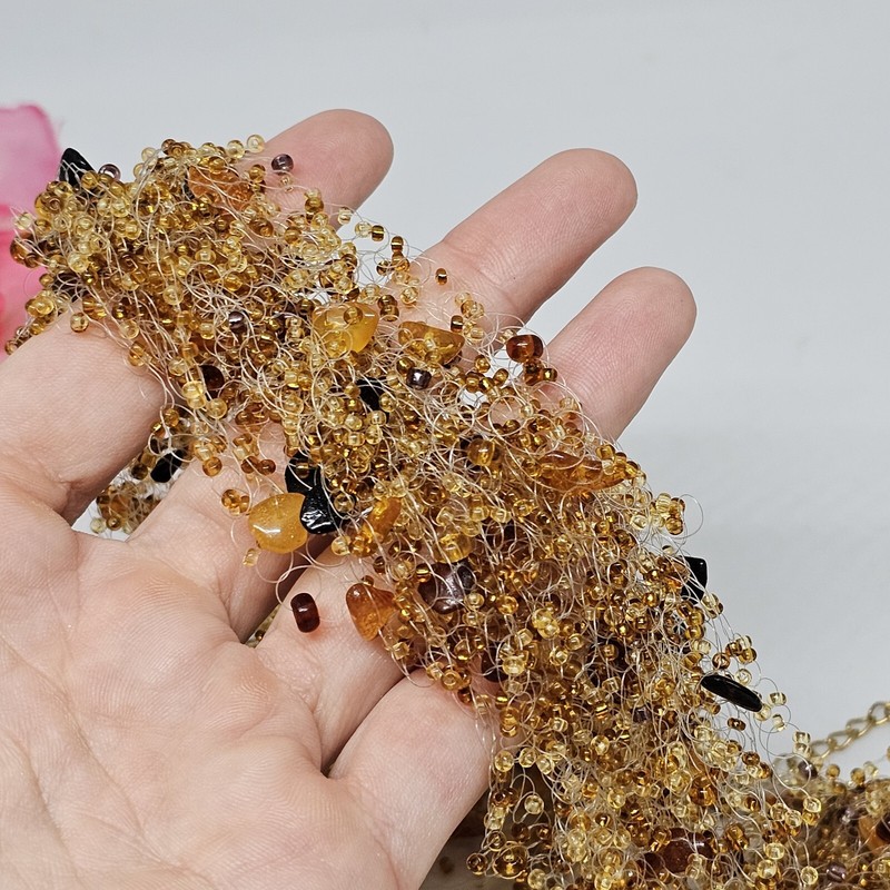 Artisan NATURAL BALTIC AMBER & Seed Bead Air Choker Necklace 20'' gallery
