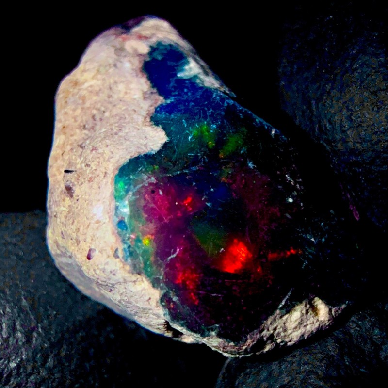 Natural Opal, Ethiopian Black Fire Dry Opal gemstone, Opal rough 7.5 Ct 16x12 mm gallery