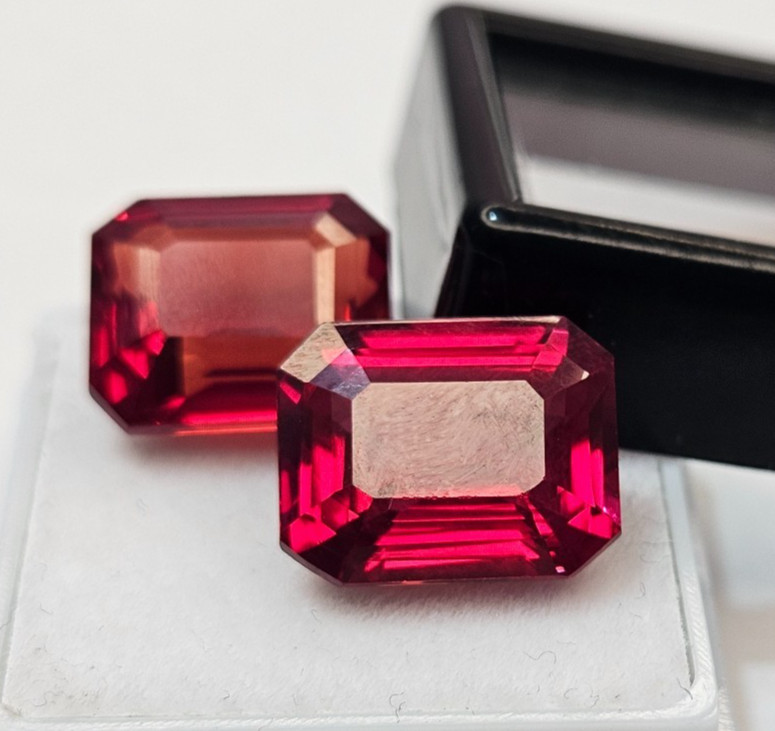 Rubellite Tourmaline Emerald Cut 20-21 Ct Pair For Earring Making Loose Gemstone