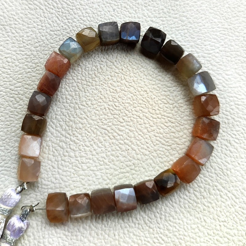 Multicolor Moonstone 7.5mm Faceted Cube Bead 7 Inch Strand Natural India Gems gallery