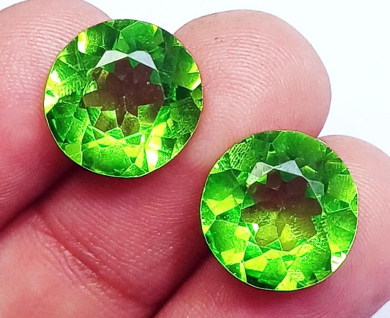 Natural Peridot Round Matched Pair 16 Ct+ Certified Loose Gemstone H234