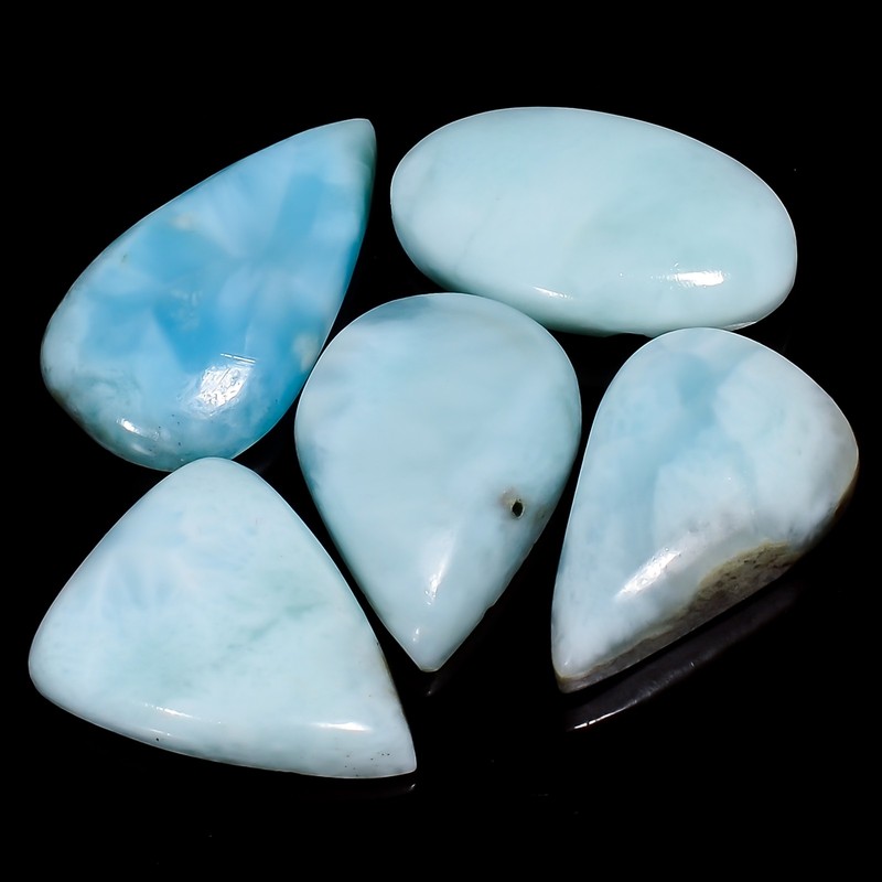 100% Natural Larimar Cabochon Loose Gemstone 5 Pcs 68 Ct. 20X15 23X13 mm A-32496