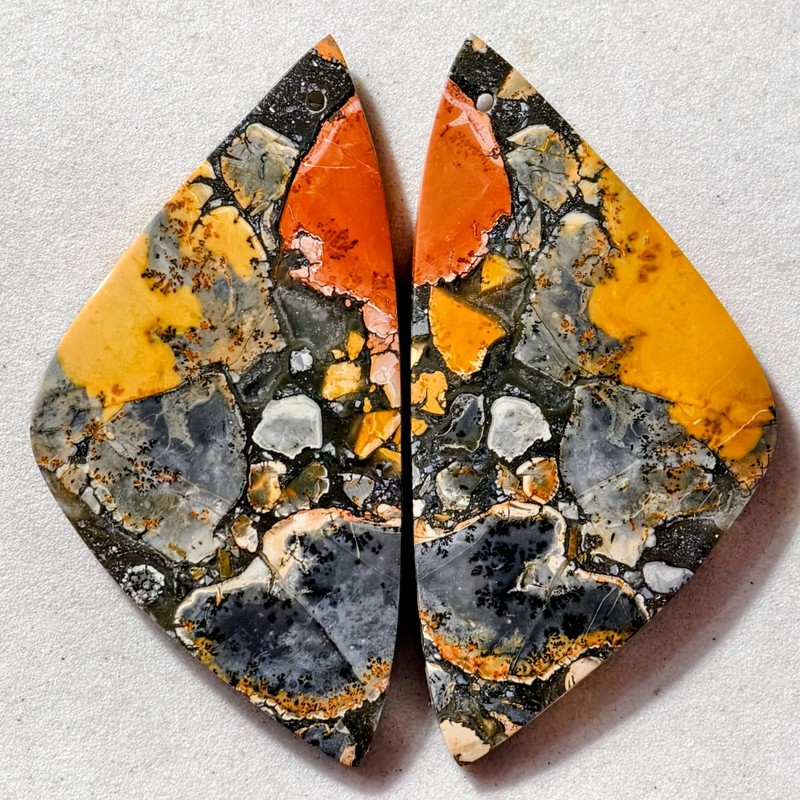 64 Cts Natural Maligano Jasper Drilled Pair Cabochon Gemstone 47.5 X 24 MM