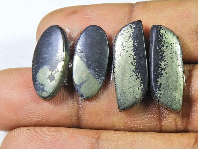 Natural Appach Gold Pyrite 2 Matching Pair Fancy Cabochon Gemstone 19-21MM E221 gallery