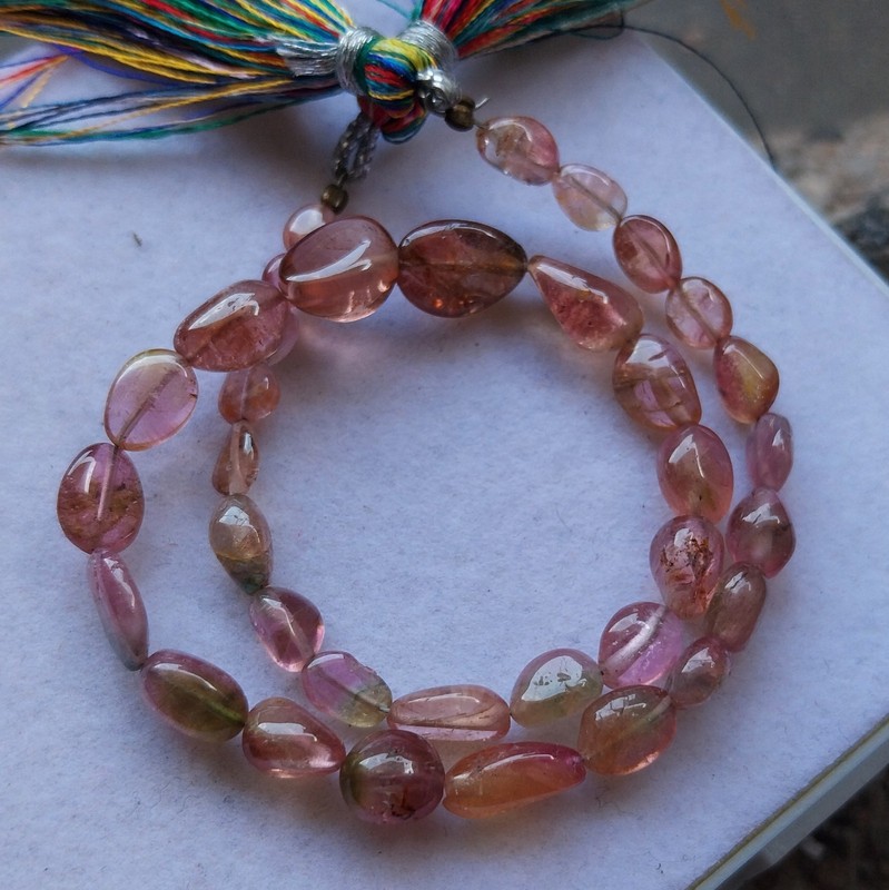 50 Carat 4.5x5-7.5x11 MM Natural Light Pink Bi Color Tourmaline 10 inch Beads gallery