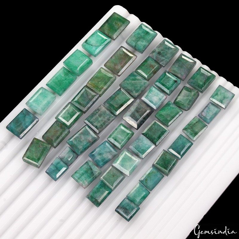 430 Ct Natural Blue Green Emerald Rectangle Cut Faceted Wholesale Gems Lot 44Pcs