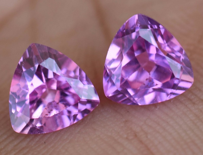 2.95 Ct Pair of Natural Mogok Pink Ruby Trillion Certified AAA+ Treated Gemstone gallery