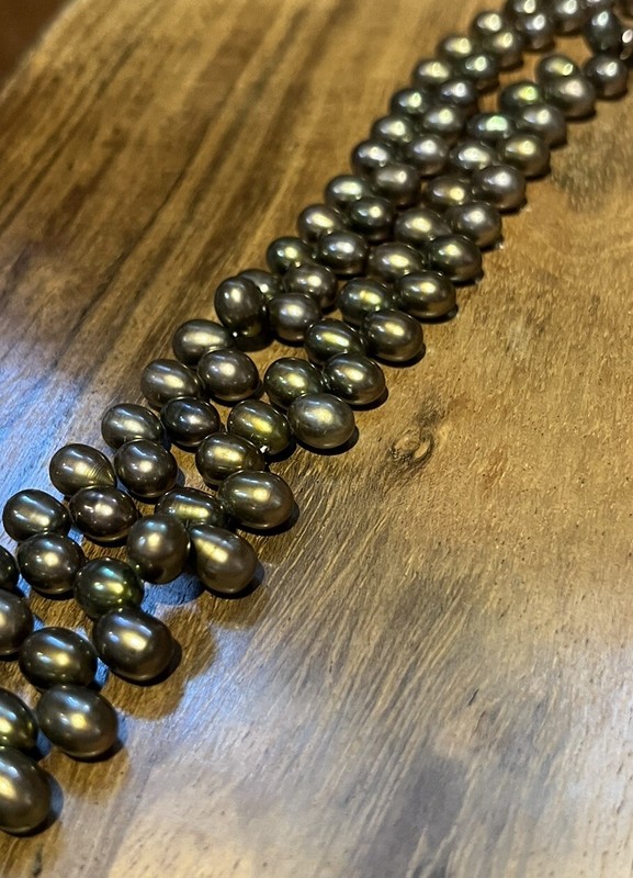 Black Green Old Stock Natural Freshwater Pearl Loose Beads 16in Strand