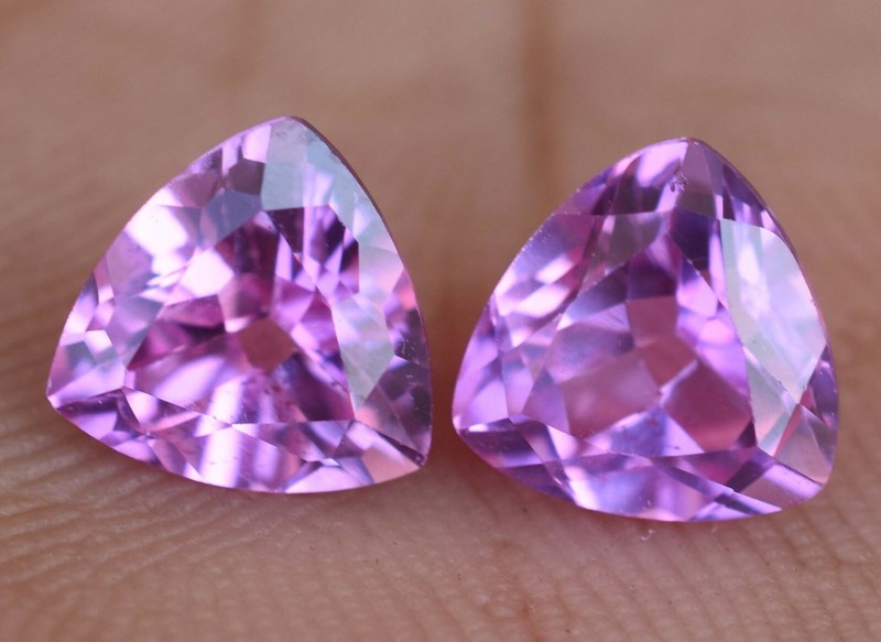 2.95 Ct Pair of Natural Mogok Pink Ruby Trillion Certified AAA+ Treated Gemstone gallery