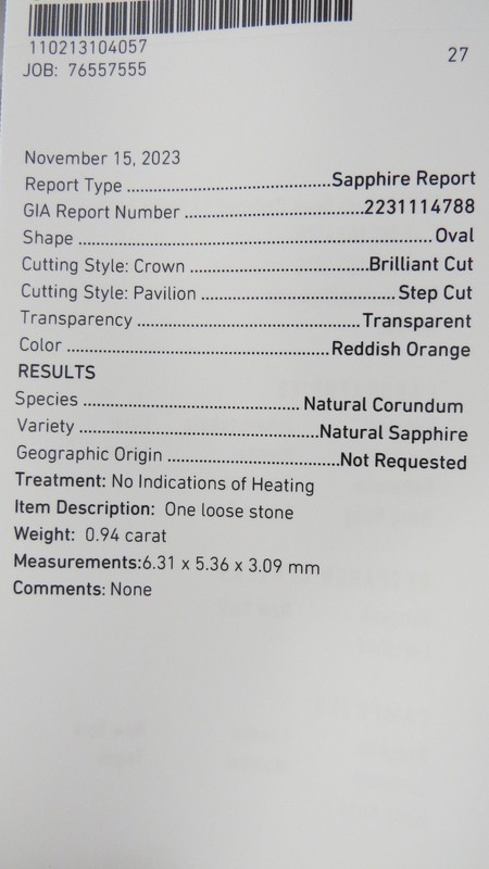 GIA Certified Unheated No-Heat Sapphire GIA Certified, Oval Red Orange Gem Ruby gallery