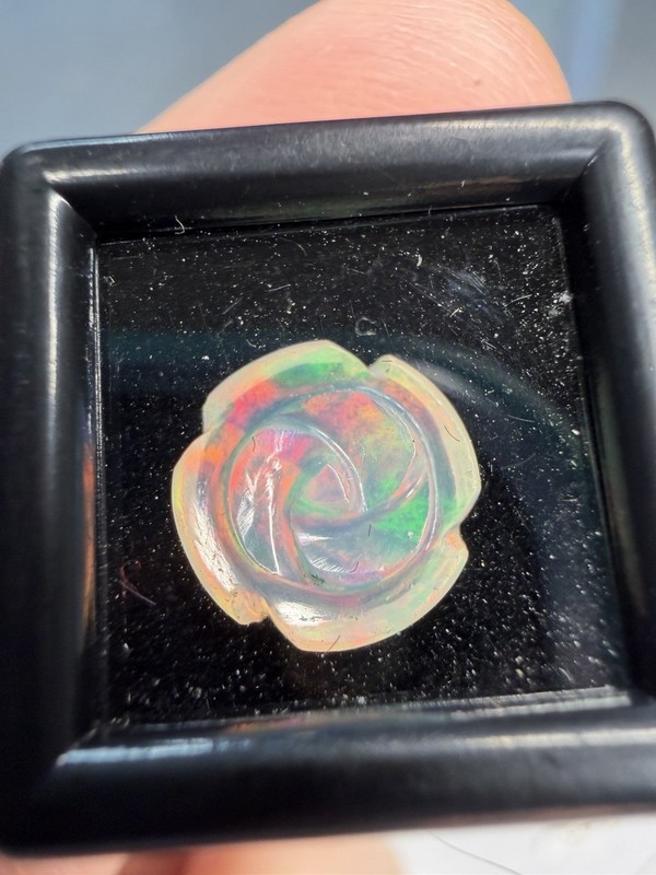 Multicolor Opal Flower Carving Loose Gemstone, Ethiopian Opal 1pc