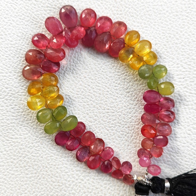 Ceylon Multicolor Sapphire 7x5 to 11x8mm Pear Cut Briolette Beads 7" Strand gallery