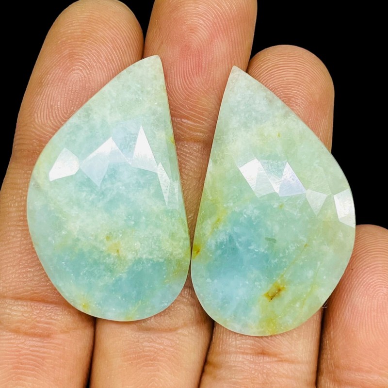 2 Pcs Natural Aquamarine Pair 37x22mm Fancy Checker Cut Loose Gemstones 59.75 Ct