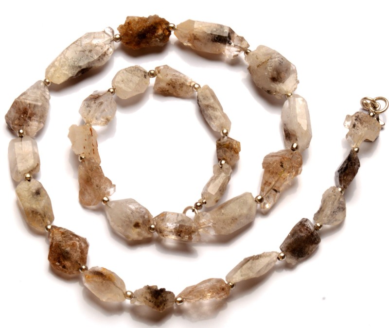 Herkimer Diamond Quartz Gems 12 to 23 mm Size Faceted Nugget Beads 17″ Necklace