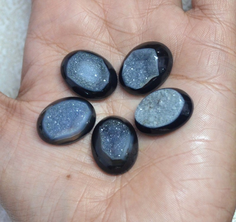 74 Cts. 100% Natural Black Crystal Druzy Agate Lot of Cabochon Gemstone-S4