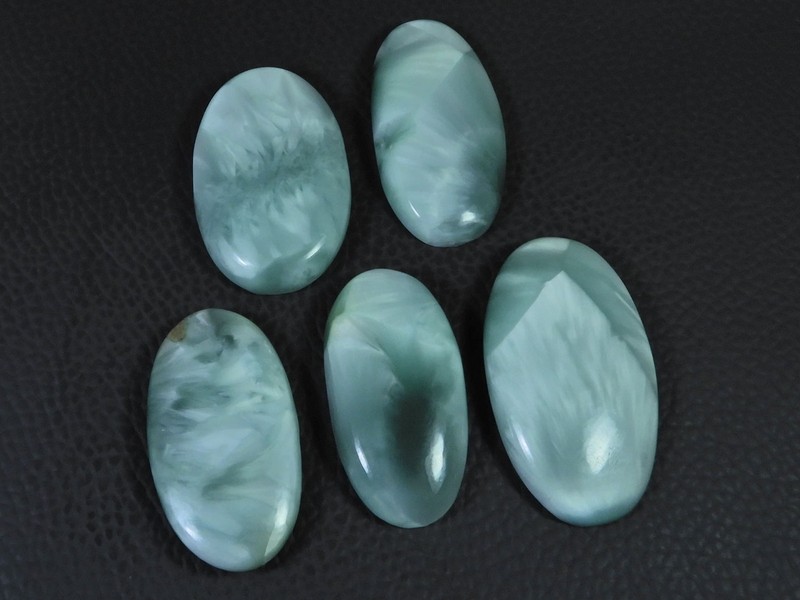 211Cts. Natural Green Hemimorphite Oval Cabochon Loose Gemstone 05 Pcs Lot gallery