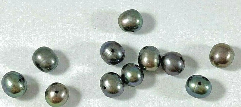21.5 CT Drilled Egg Shaped Beads 11 Pcs Of Black Freshwater Pearls Approx. 6 MM