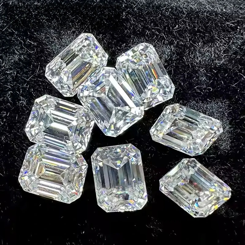 US 8pcs Sparkling D Color 0.5ct Emerald Cut Loose Moissanite Stone GRA VVS1 gallery