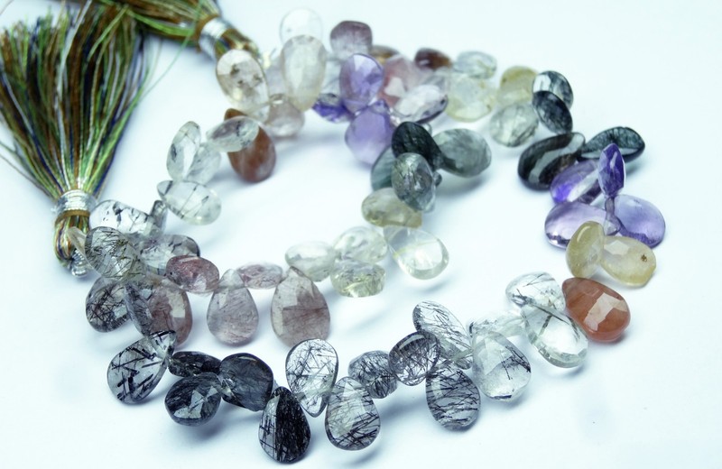 87CT. MULTI RUTILE QUARTZ FACETED PEAR SHAPE BRIOLETTES 8*6 TO 9*6MM APPROX. 10″