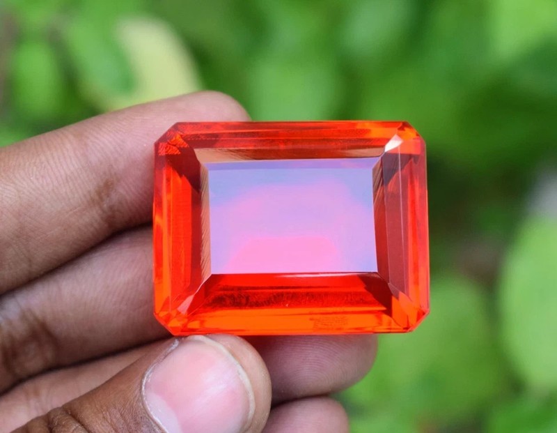 160 CT Flawless Red-Orange Topaz Emerald Cut Certified Stunning Loose Gemstone