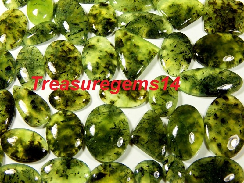 Rutile Prehnite 2500 Ct Wholesale Lot Natural Deep Apple Green Cabochon Gemstone
