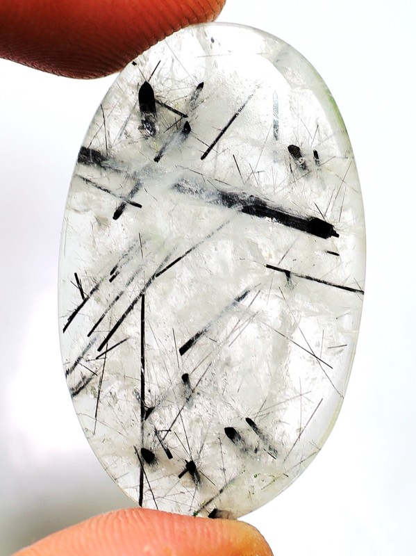 33 CT 4X23X38 mm TOP NATURAL BLACK RUTILE QUARTZ OVAL CABOCHON GEMSTONE HJ-200