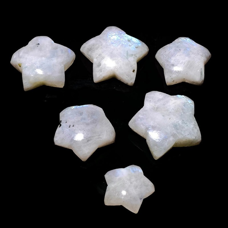 89 Cts / 6 pcs Fire Moonstone Star Shape Loose Lot Gemstone for Jewelry Making