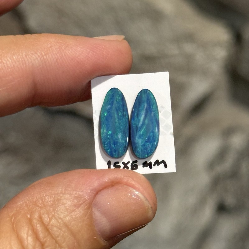 4ct 15x6x2mm Pair Green Blue Australian Doublet Opal Cabochon Gems