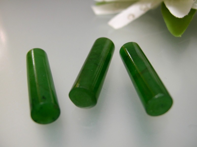 Vintage natural Chinese green jade longer cylinder tube 6.5x24 mm/ 1, 2 or 5 pcs gallery