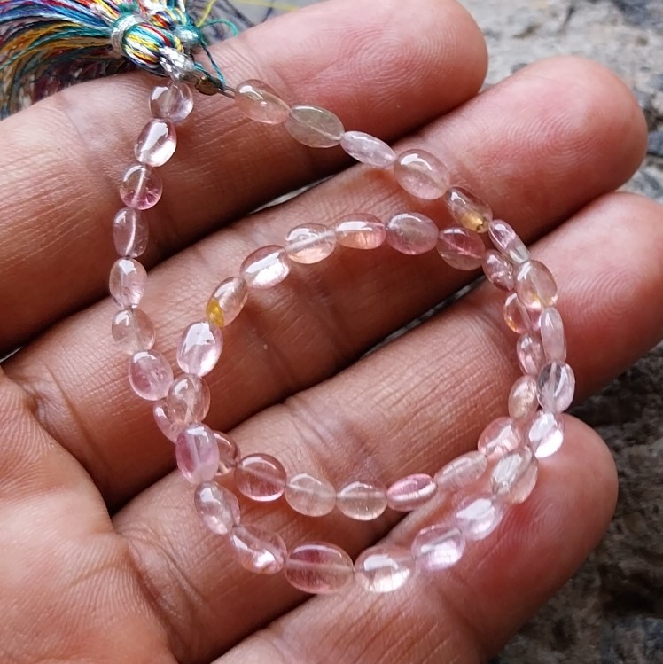 31 Carat Natural Watermelon Pink Bi-Color Tourmaline 10 inch Beads Gemstone gallery
