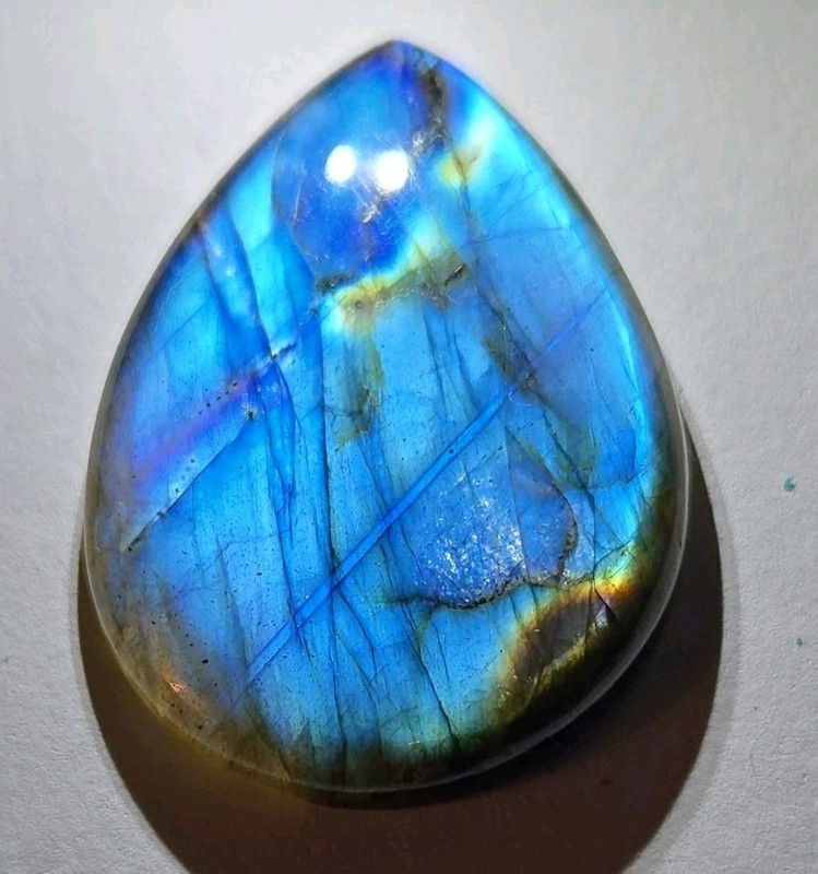 Natural Labradorite Pear Cabochon Gemstone, Iridescent Purple Blue/Gray.
