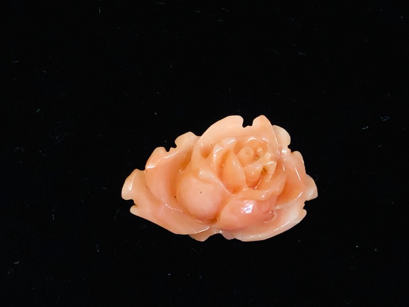 Japanese Obidome Carved Salmon Coral Rose Flower 1.4g gallery