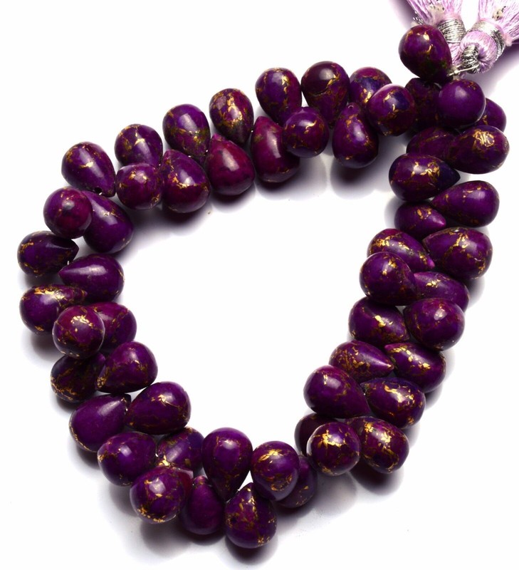 Natural Gem Purple Copper Turquoise 8x10MM Approx Smooth Drop Shape Briolettes7″