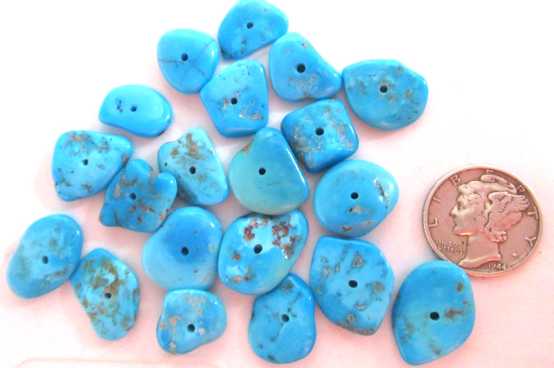 SLEEPING BEAUTY TURQUOISE 100tcw DRILLED FLAT NUGGETS 10X10mm TO 16X12mm #824 gallery